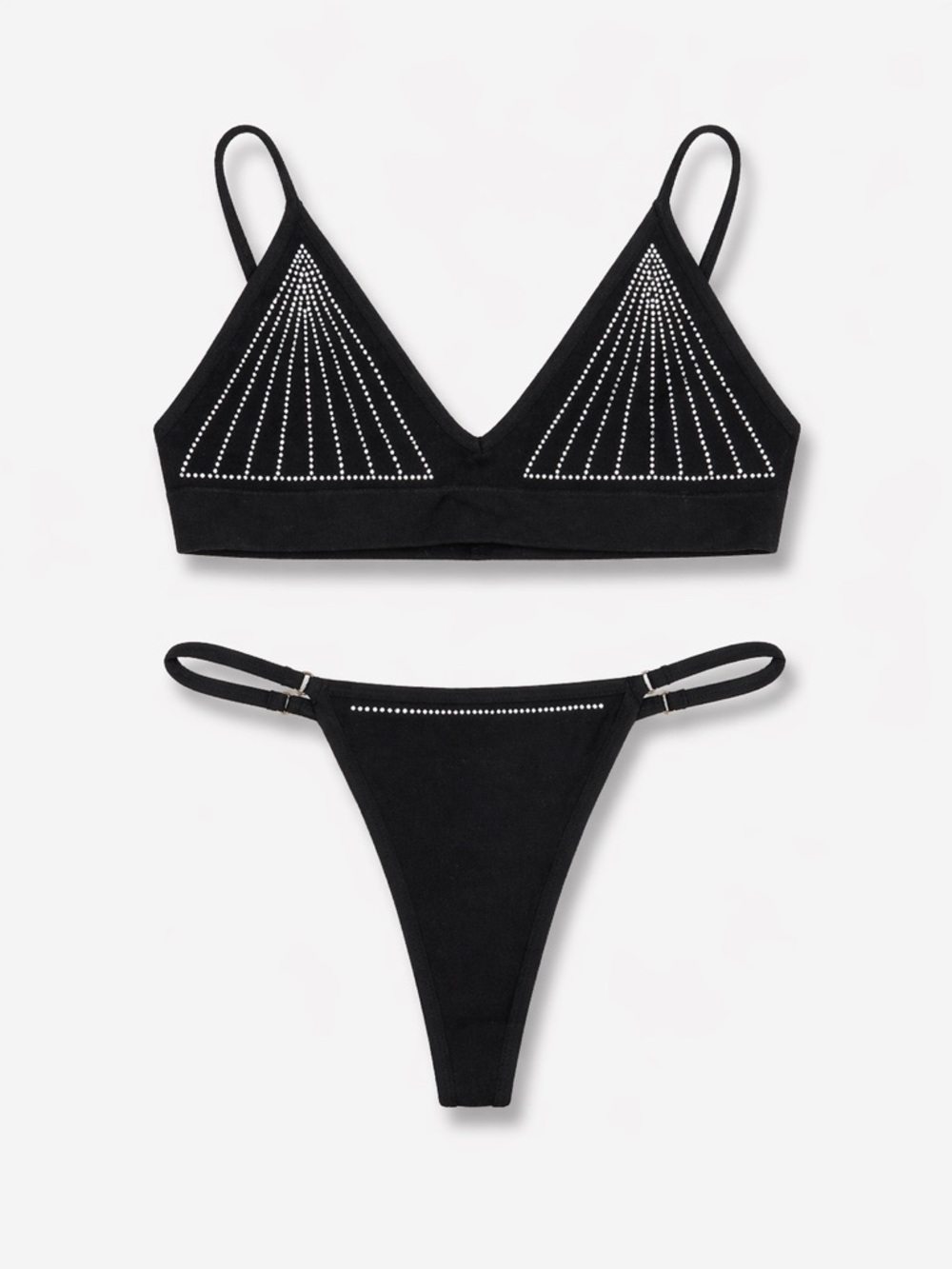 Black Rhinestone Triangle Bralette & Thong Set
